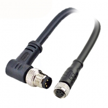 Cable Assembly, A Code - M8 3pins A code male right angle to female straight molded cable, unshielded, PVC, -10°C~+80°C, 24AWG 0.25mm²